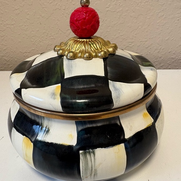 Checkered Ceramic Jar with Red Accent - Picture 9 of 10